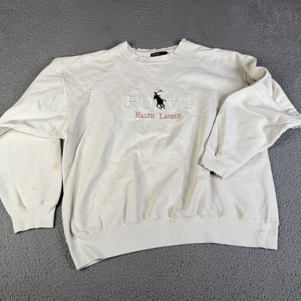 VTG POLO RALPH LAUREN Sweatshirt Men L Big Pony Embroidered Crewneck Sweater USA